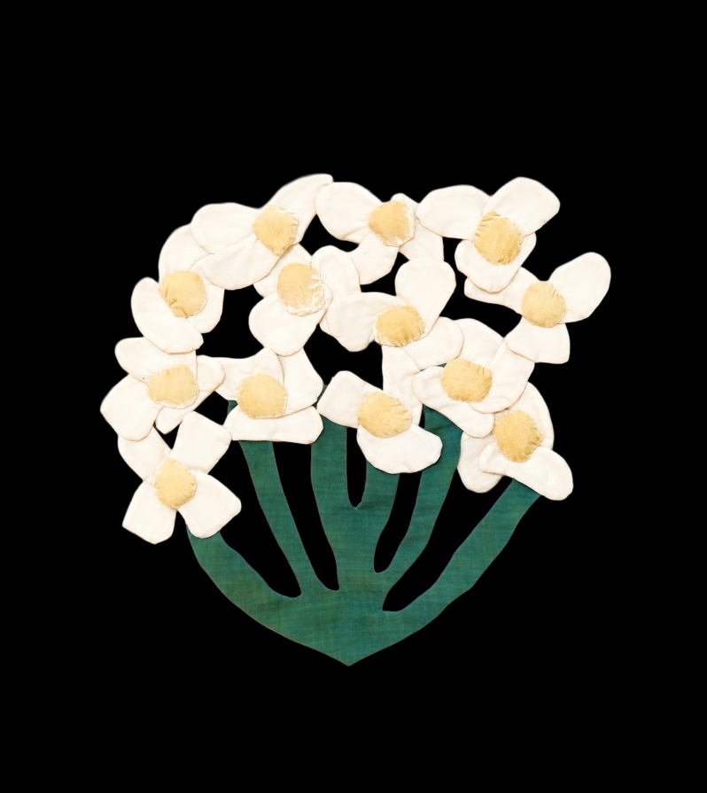 Product Description: "Yarrow" by Kayla Powers</br></br>Cotton, silk, wool, plant dyes, batting, drop cloth</br>24 x 24 in.</br>2025</br> Yarrow by K. Powers