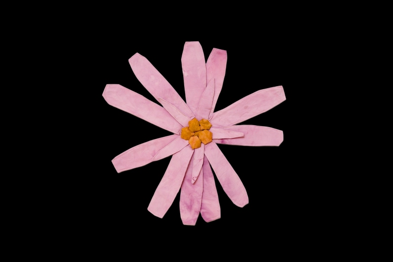 Product Description: "Smooth Aster" by Kayla Powers</br></br>Cotton, wool, natural dyes, batting, drop cloth</br>24 x 24 in.</br>2025</br> Smooth Aster by K. Powers