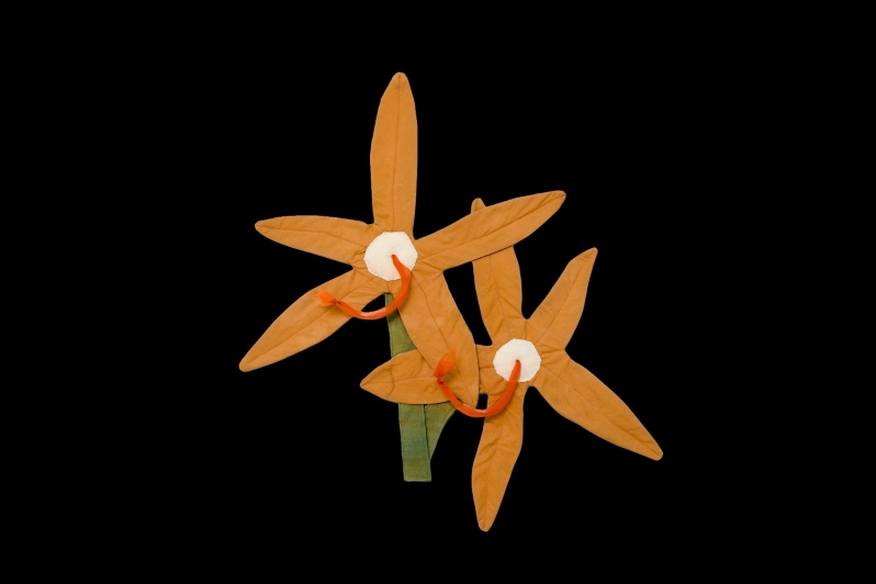 Product Description: "Bellflower" by Kayla Powers</br></br>Cotton, silk, wool, copper, plant dyes, batting, drop cloth</br>24 x 24 in.</br>2025</br> Bellflower by K. Powers